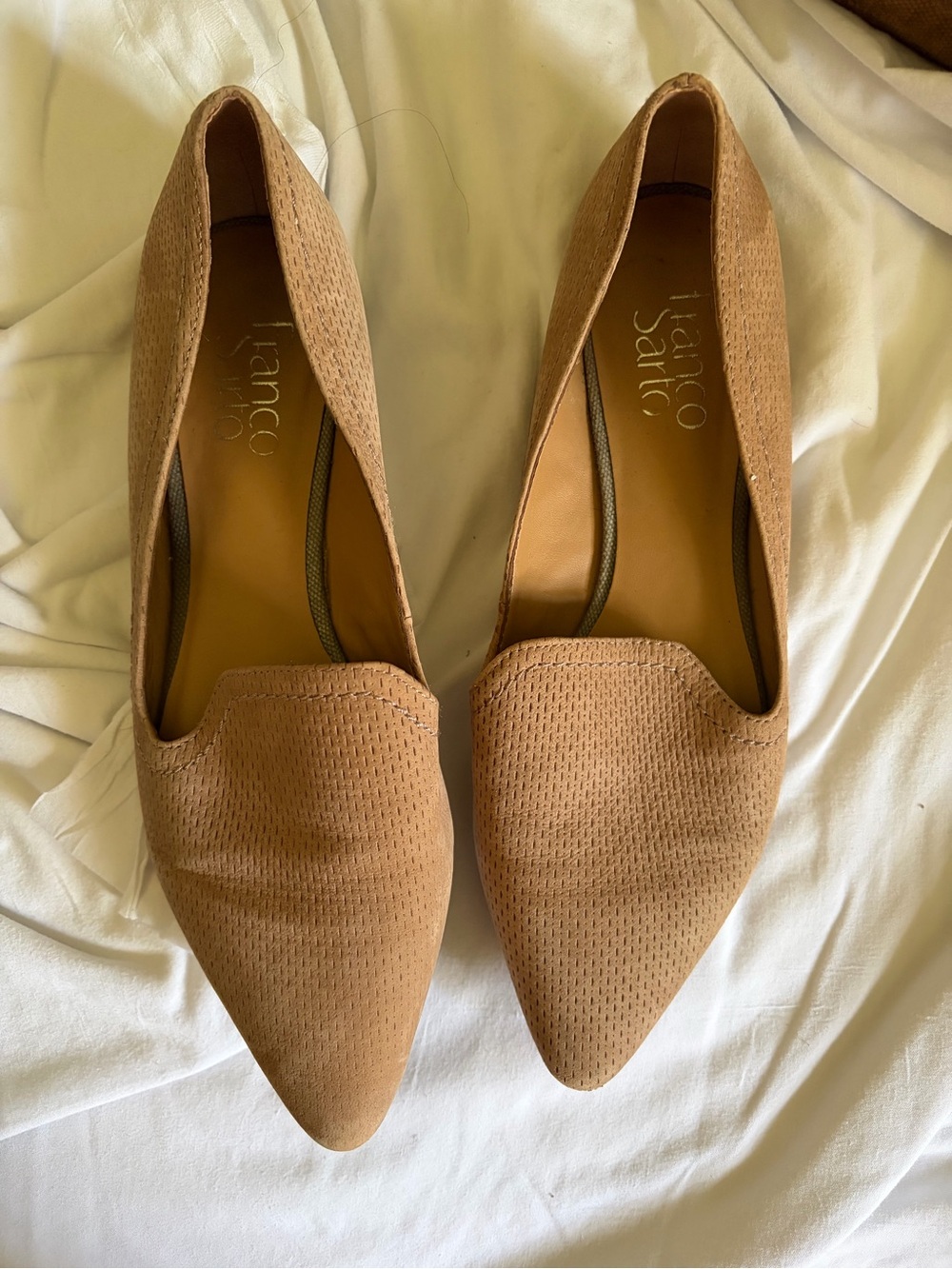 Franco Sarto Pointed Slip-On Flats in Taupe Suede - Picture 2 of 4